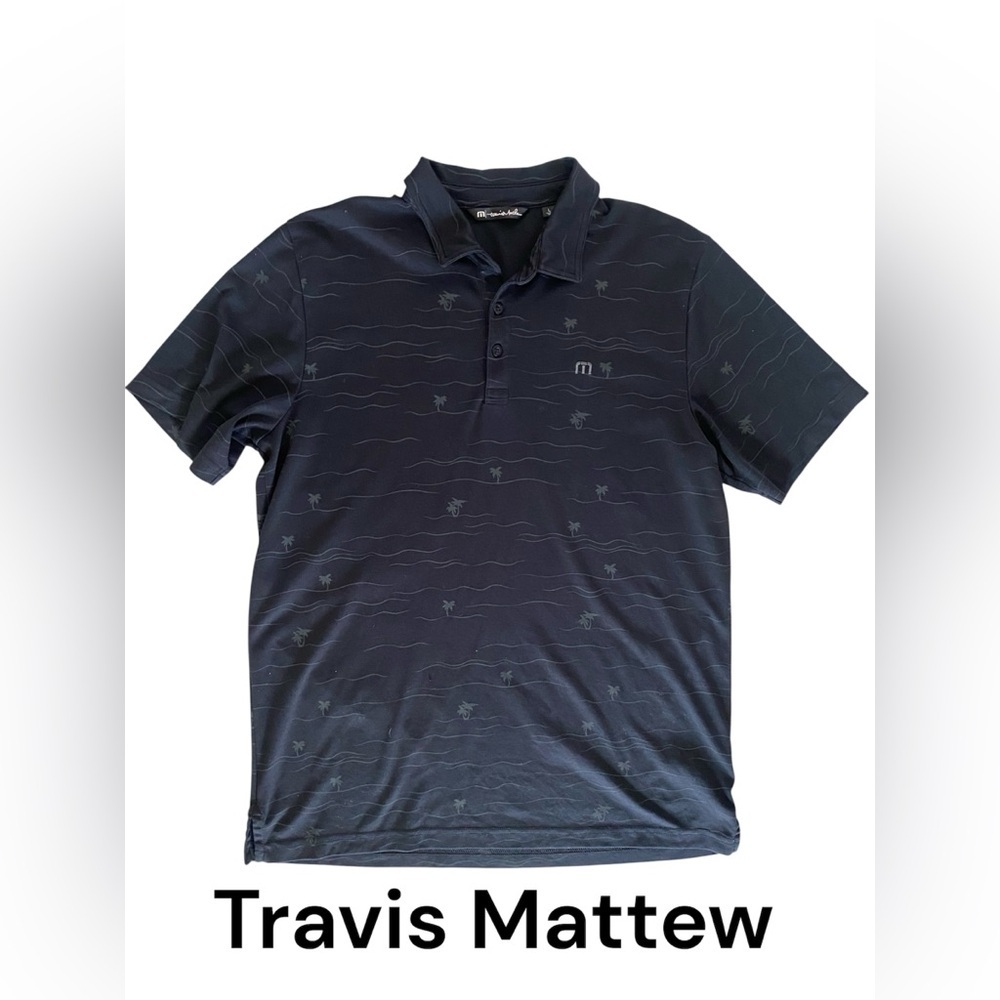 Travis Mathew Made In Peru Golf Short Sleeve Palm Tree Print Men's Polo Shirt L
